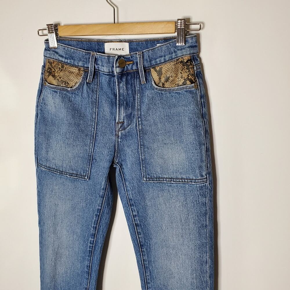 Frame Le High Straight leg jeans with Python snake skin pocket detail Size 24